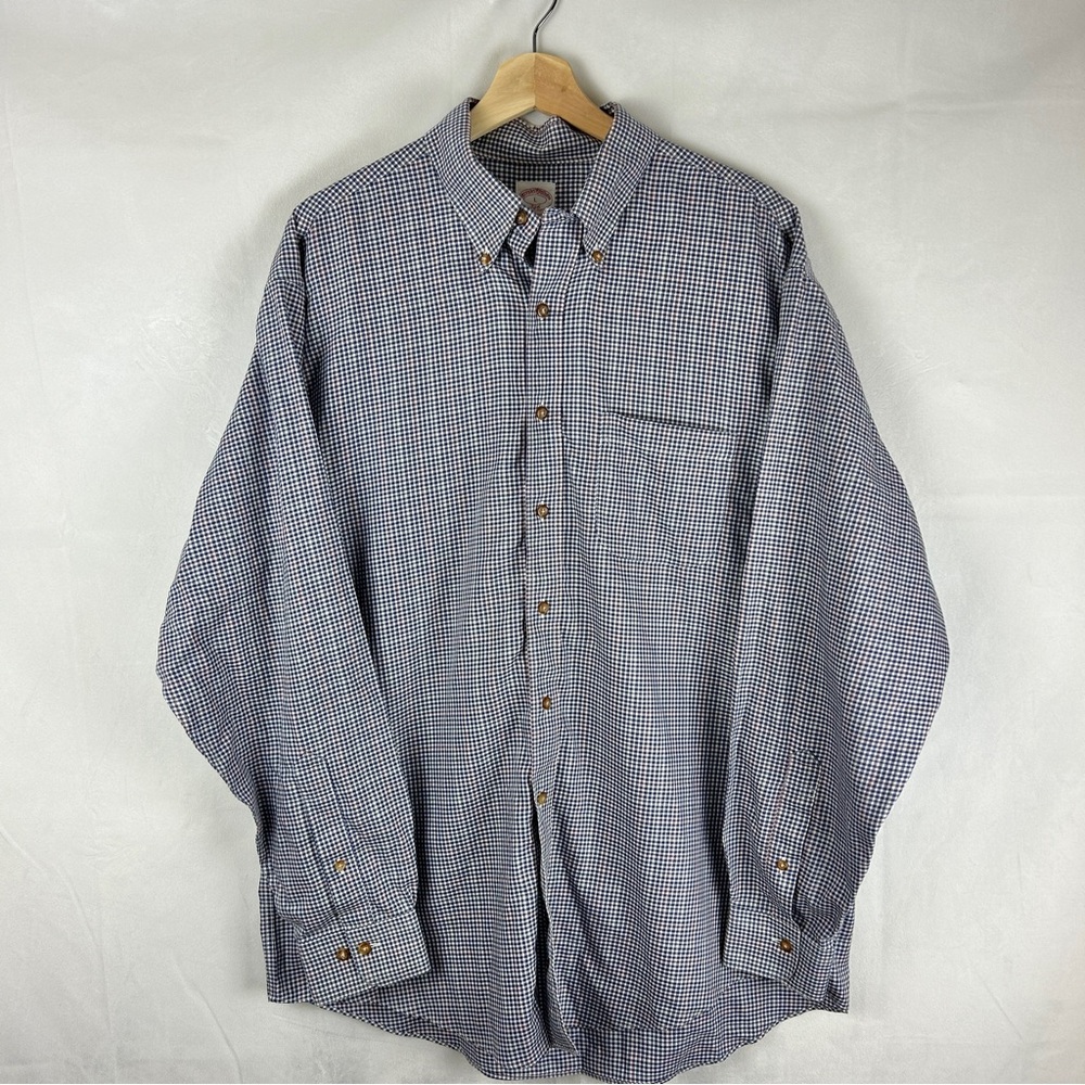 BROOKS BROTHERS‎ 346 Original Polo Shirt Non-Iron Cotton Checked Size Large Blue